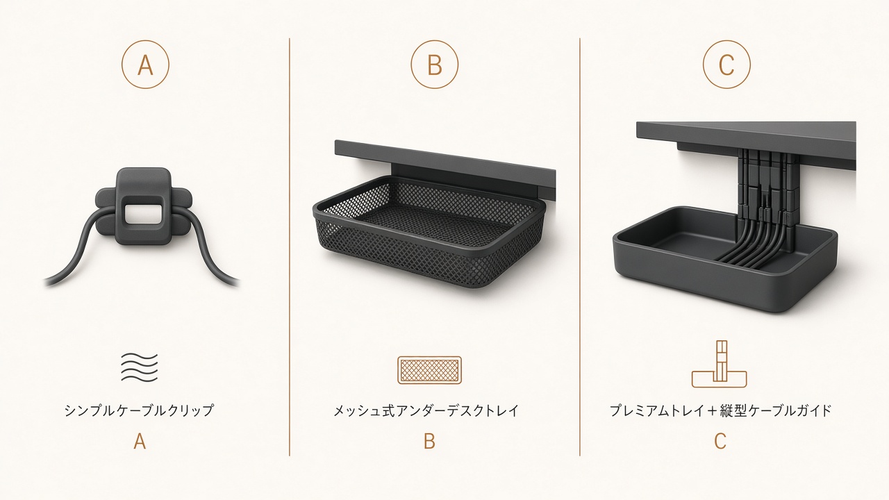 ケーブルトレー／カバーA/B/C比較のイメージ