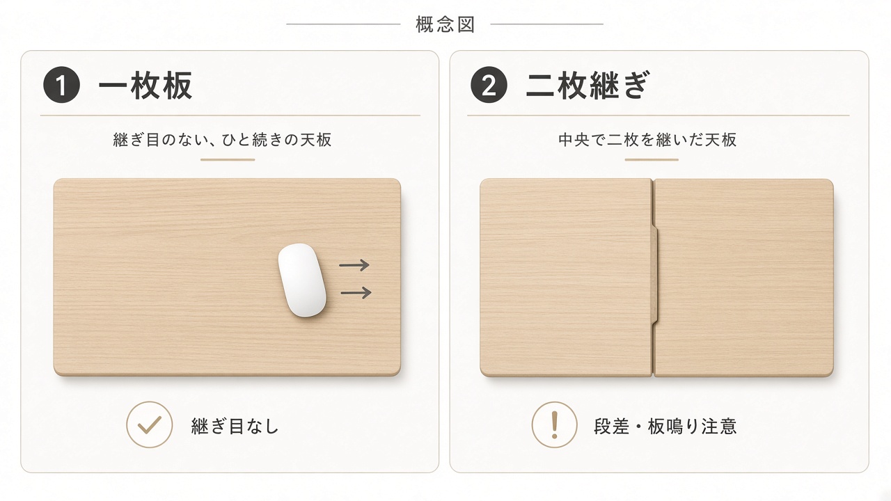一枚板天板と分割天板のイメージ